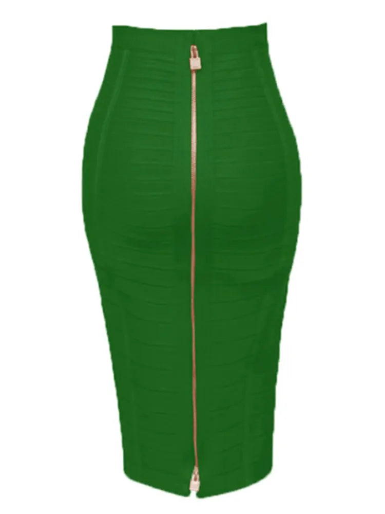Solid Color Zipper Bandage Skirt — Bodycon Pencil Style