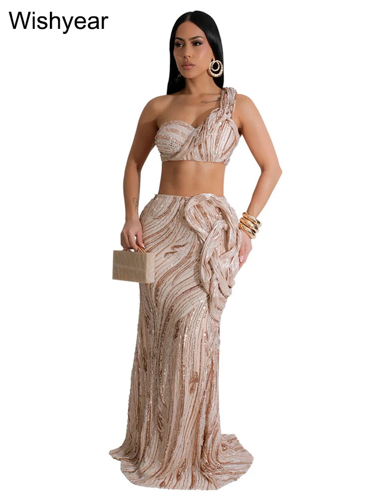 One-Shoulder Top & Sequin Fishtail Skirt
