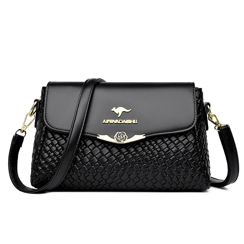 Knitted PU Leather Messenger | Designer Handbag Tote