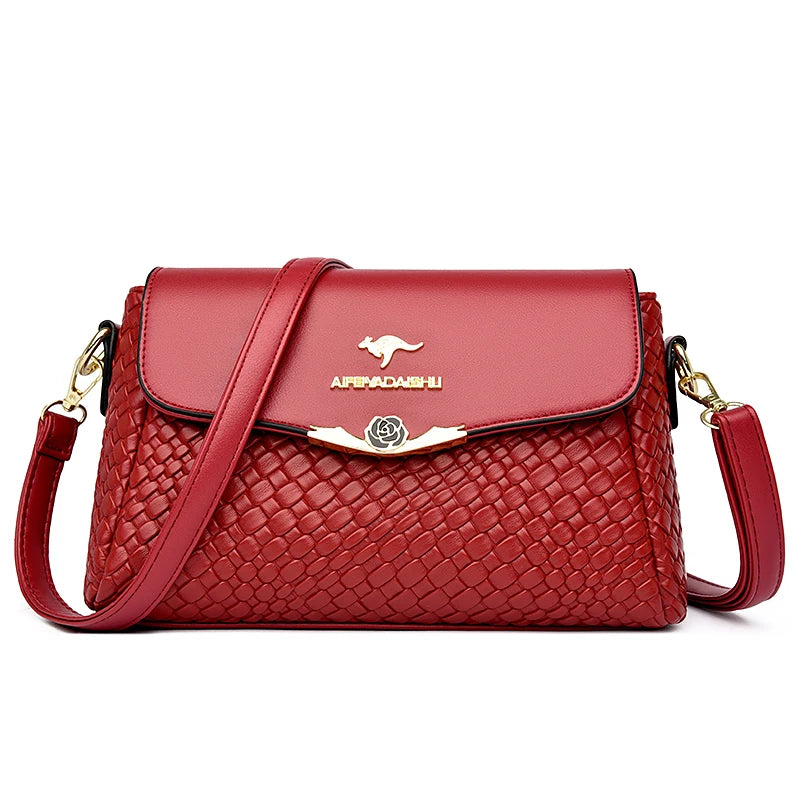 Knitted PU Leather Messenger | Designer Handbag Tote