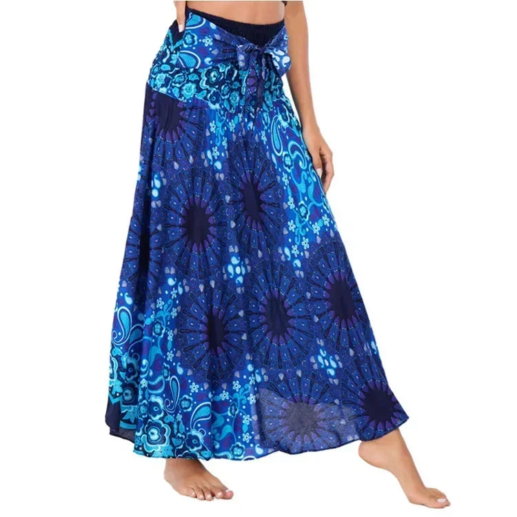 Black Patchwork Bandage Skirt — Ankle-Length