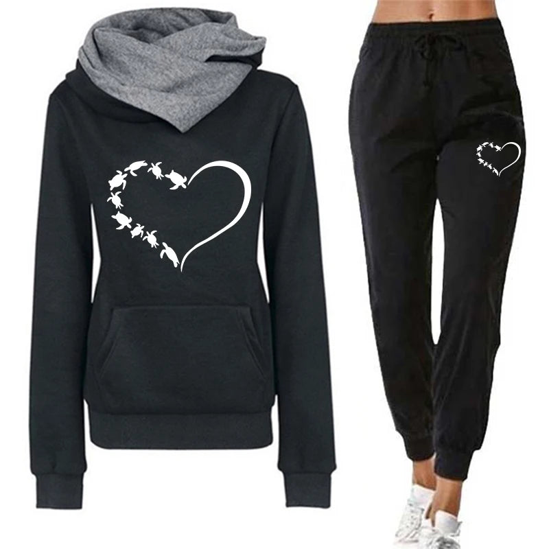 Printed Hooded Sweatshirt & Jogging Pants Set – Autumn/Winter
