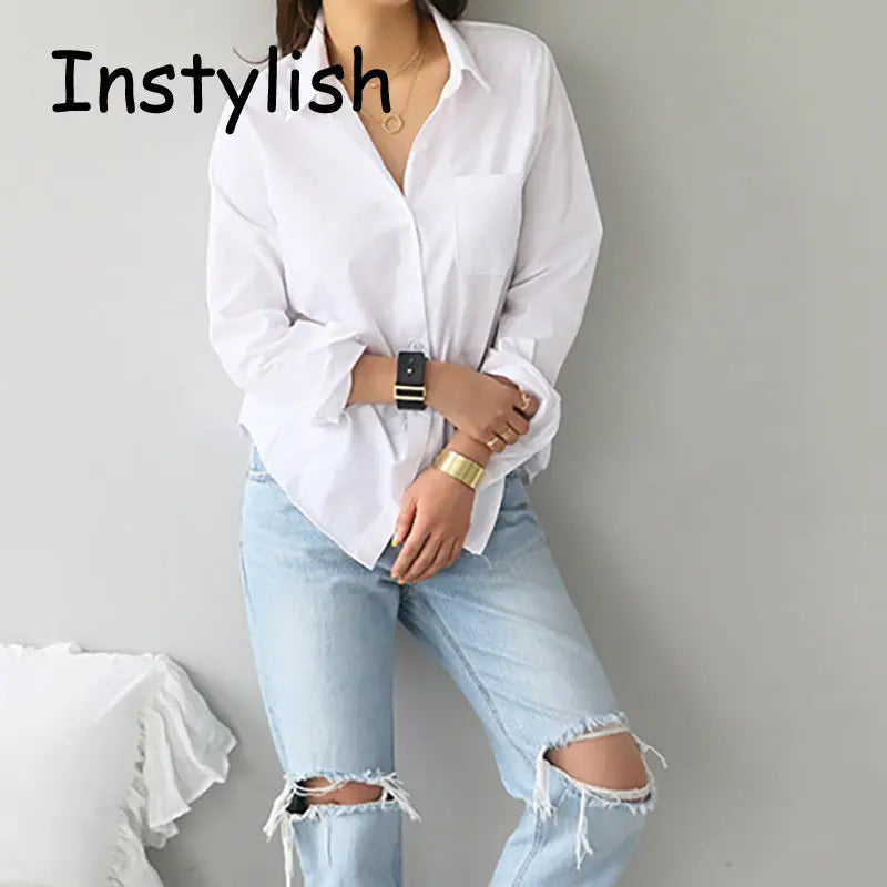Pure Ease – Loose White Cotton Blouse for Women