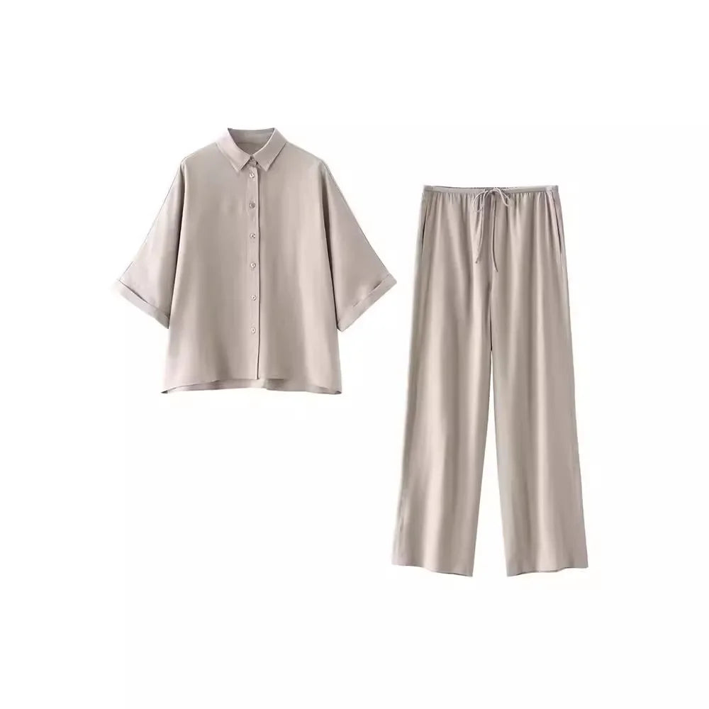 Lapel Shirt Pajama Set – Loose Casual Two-Piece Set