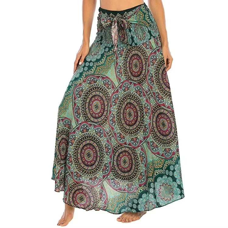 Black Patchwork Bandage Skirt — Ankle-Length