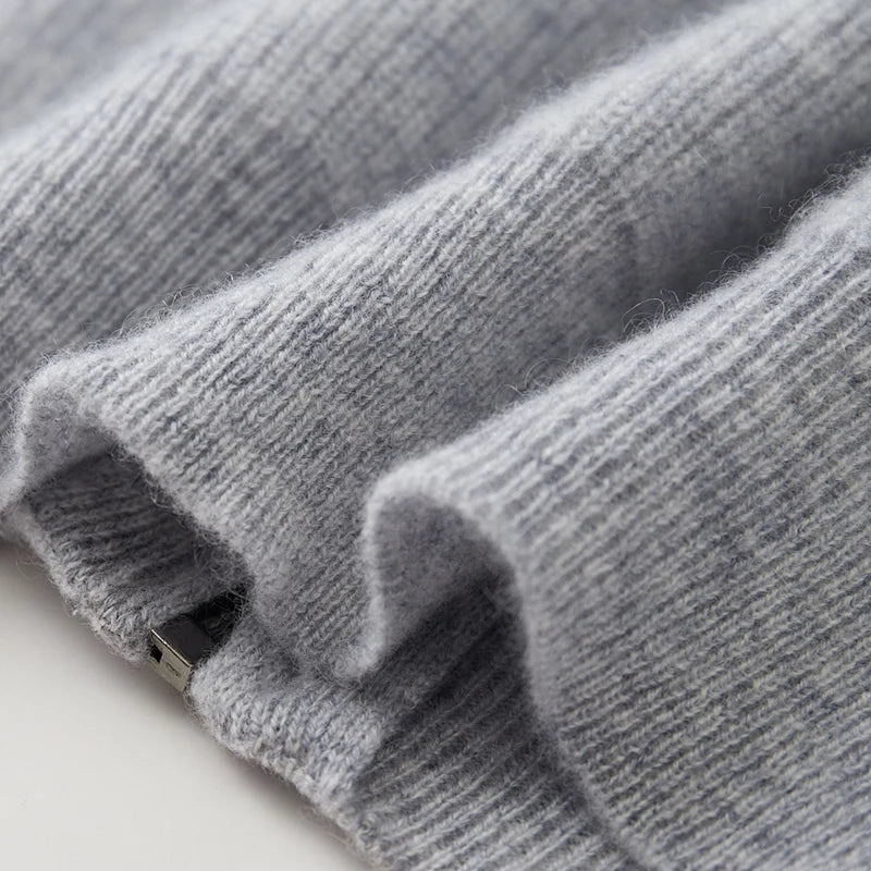 Thick Zippered Wool Knit Cardigan — Autumn Winter Casual Coat with Hood, 100% Wool