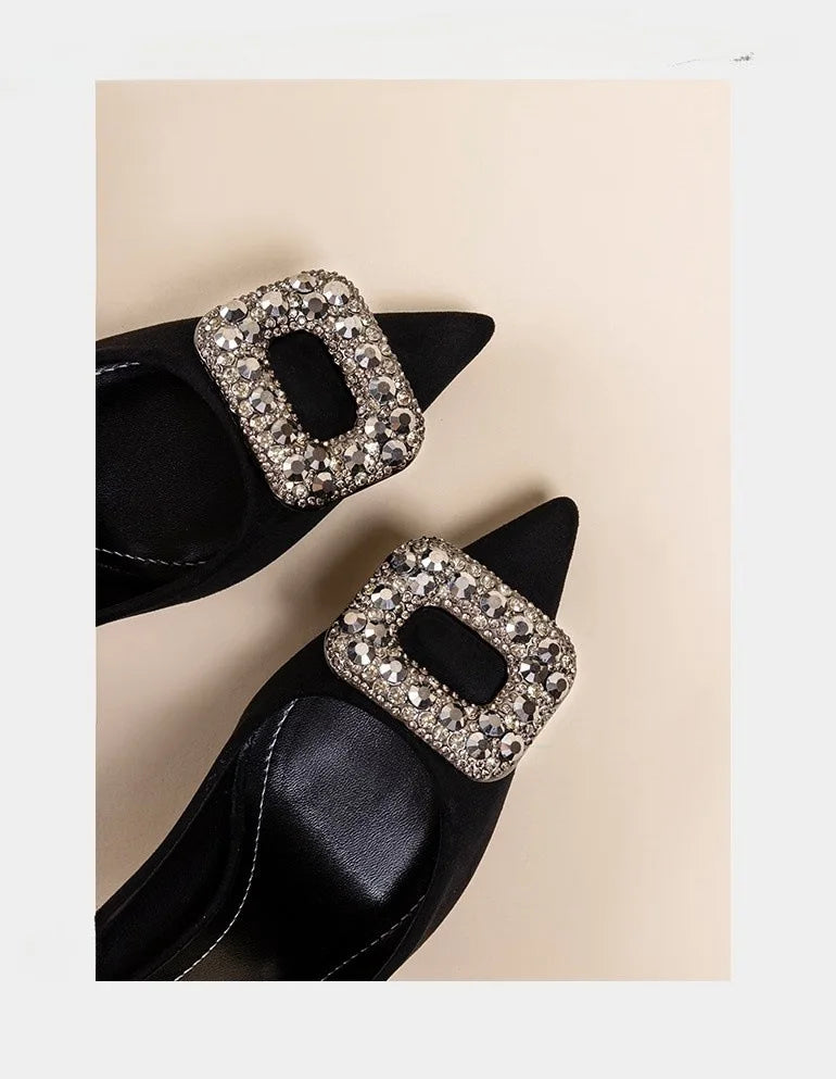 OnyxPro | Black Pointed Rhinestone Heels – Professional Thick Heel Pumps