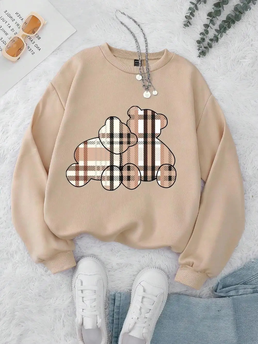Teddy Bear Print Hoodie — Soft Crewneck, Warm Winter Pullover