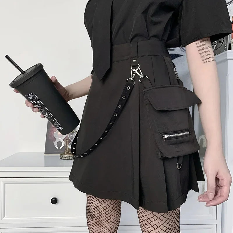 Punk Black Bandage Mini Skirt — Gothic Streetwear