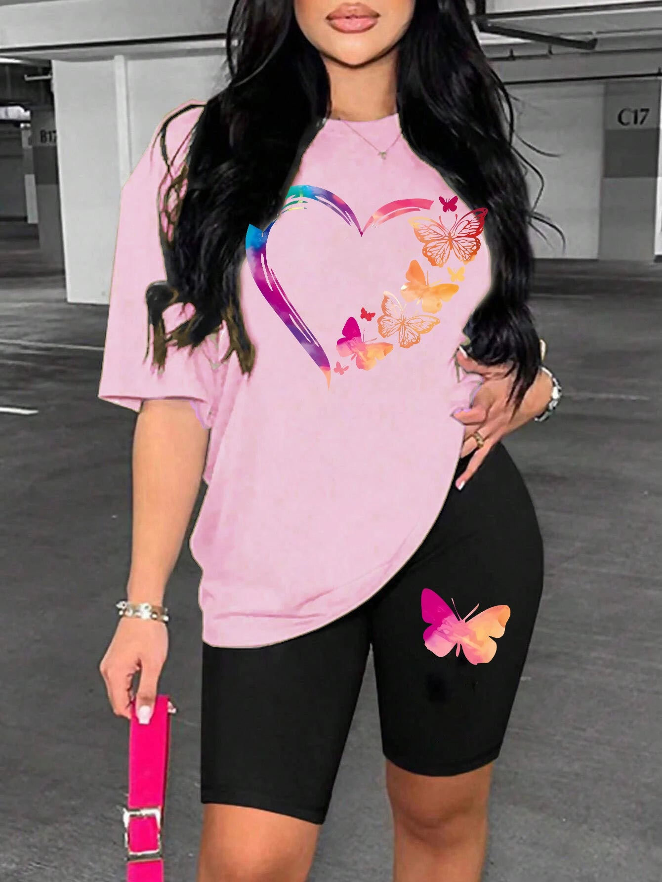Butterfly Print T-shirt & Shorts Set – Comfortable Basic Two Piece