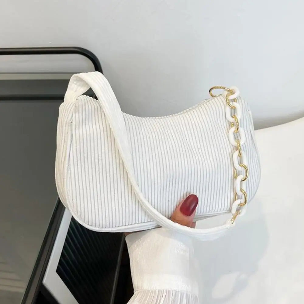 Vintage Corduroy Underarm Bag | Casual Zipper Clutch