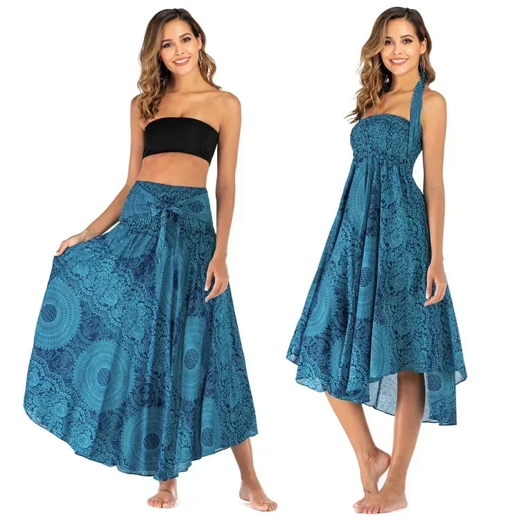 Black Patchwork Bandage Skirt — Ankle-Length
