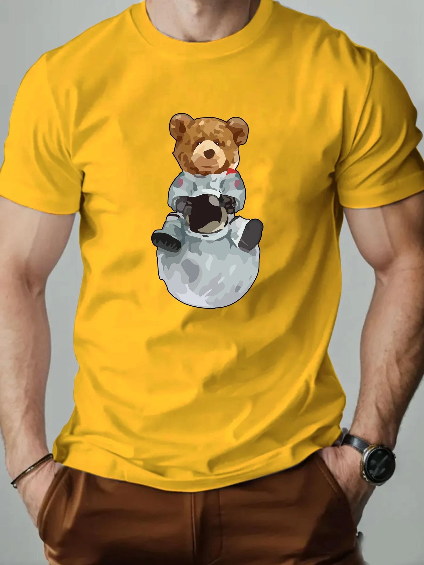 Space Bear Cartoon Tee – Breathable Cotton