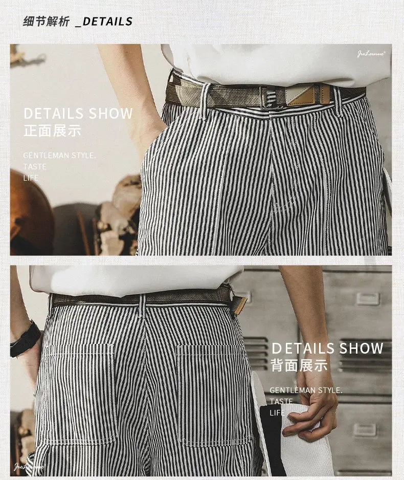 Black & White Striped Denim Shorts