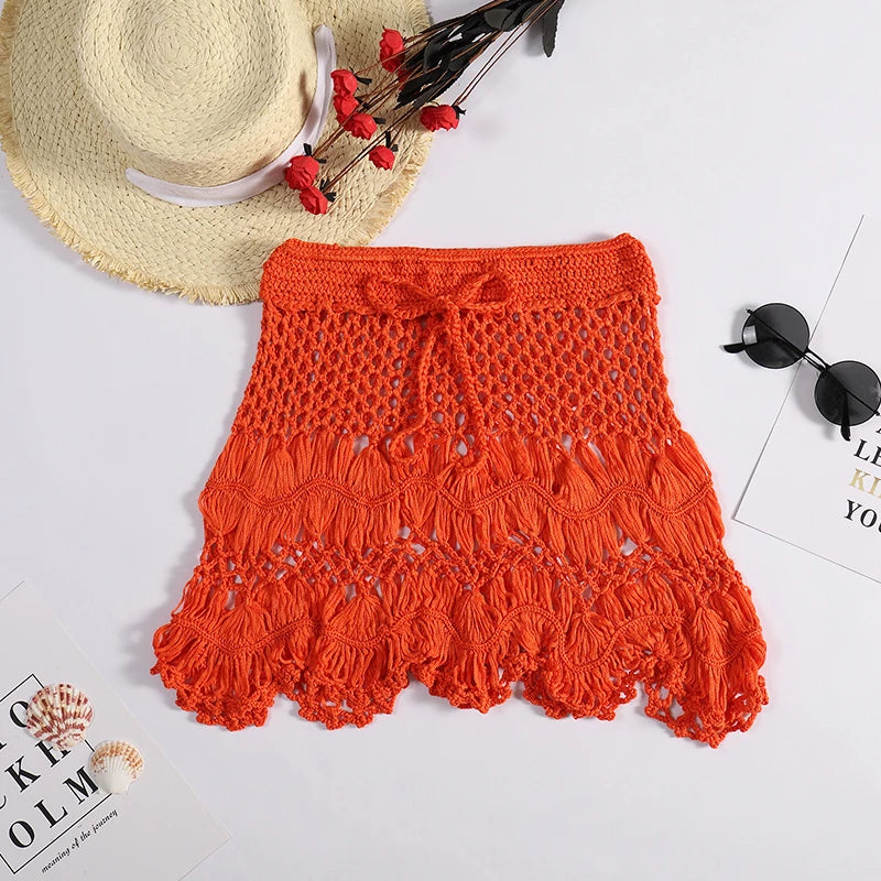 Crochet Hollow-Out Short Skirt — Beachwear Cover-Up