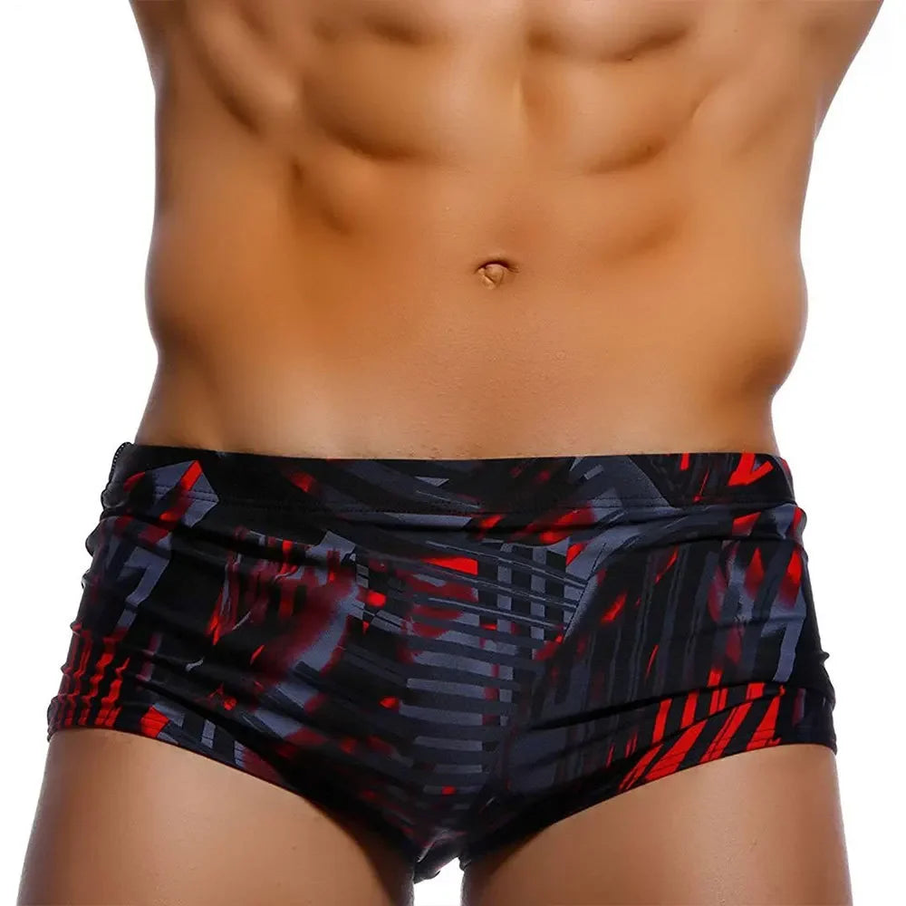 Square Graffiti Print Swim Boxer Briefs — Brazilian Cut