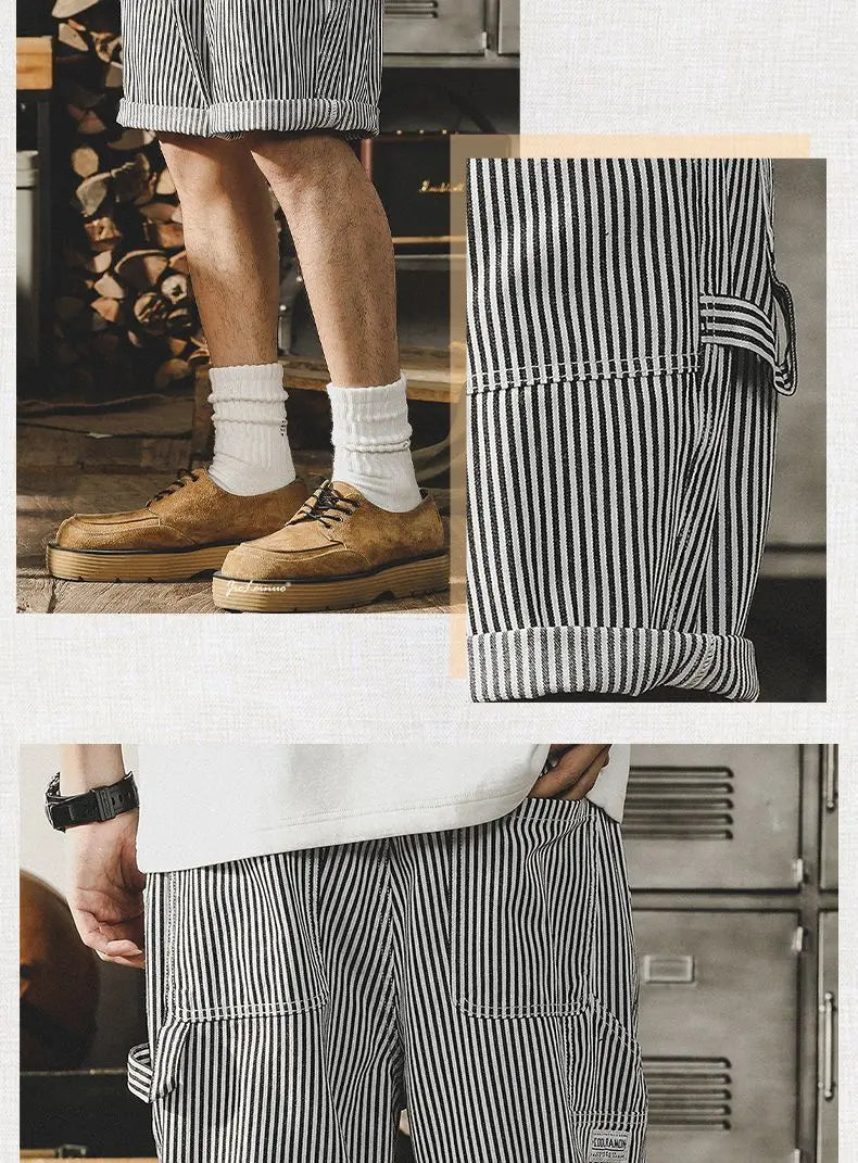 Black & White Striped Denim Shorts