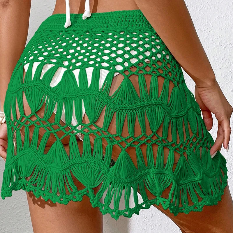 Crochet Hollow-Out Short Skirt — Beachwear Cover-Up