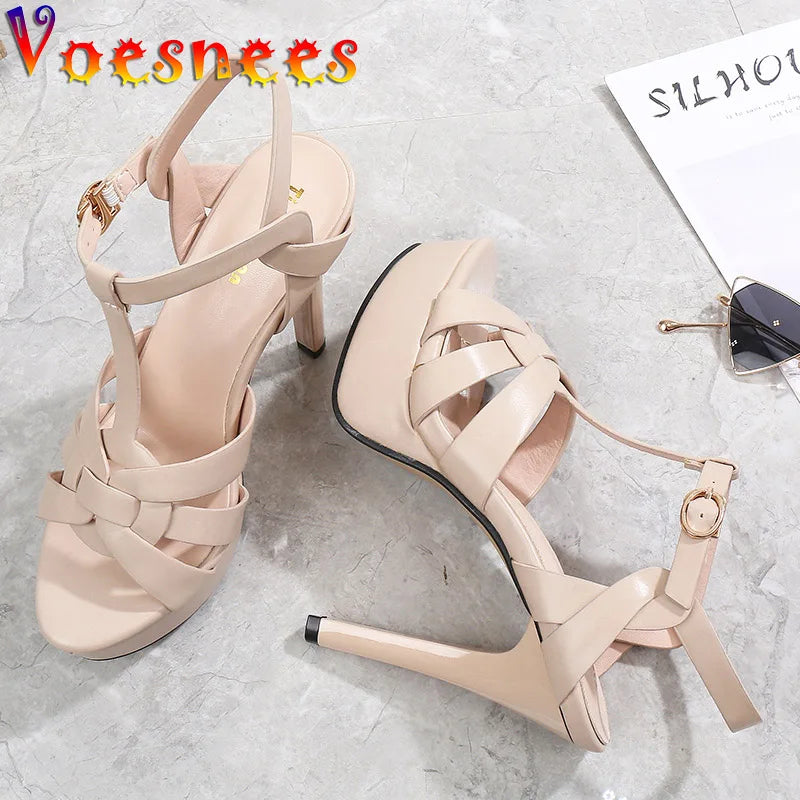 RomaWave | Microfiber Platform Stiletto Slides – Open Toe Party Sandals