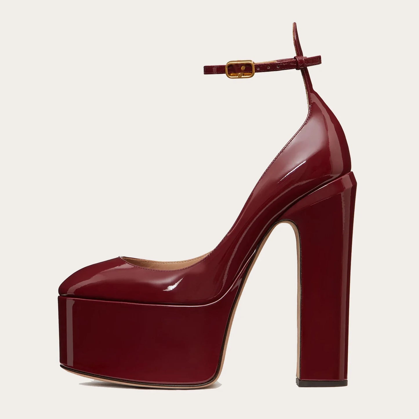 BoldStep | Patent Leather Chunky Heel Pumps – Platform & Metal Buckle