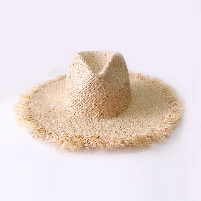 Natural Raffia Wide Brim Hat | Handwoven Straw – Travel & Beach Sun Protection