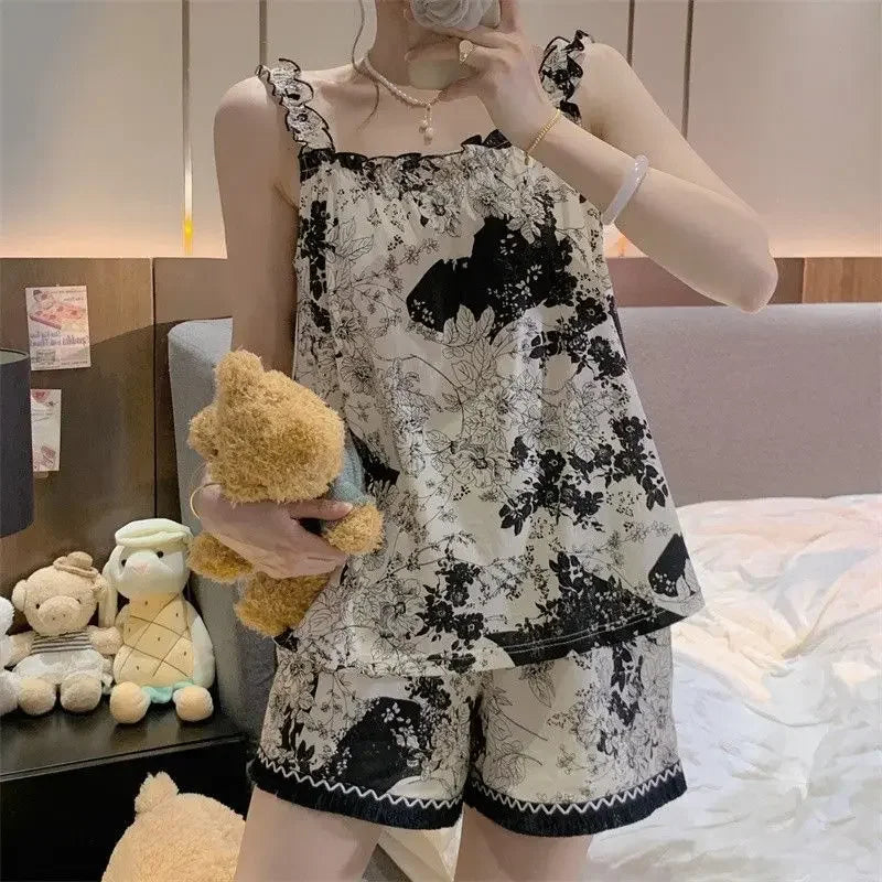 Floral Tank Top & Shorts Jacket Set – Casual Summer Two Piece