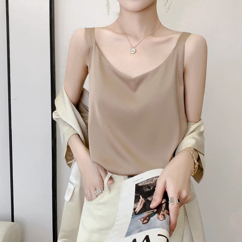 Silk Satin V-Neck Camisole — Loose Thin Vest