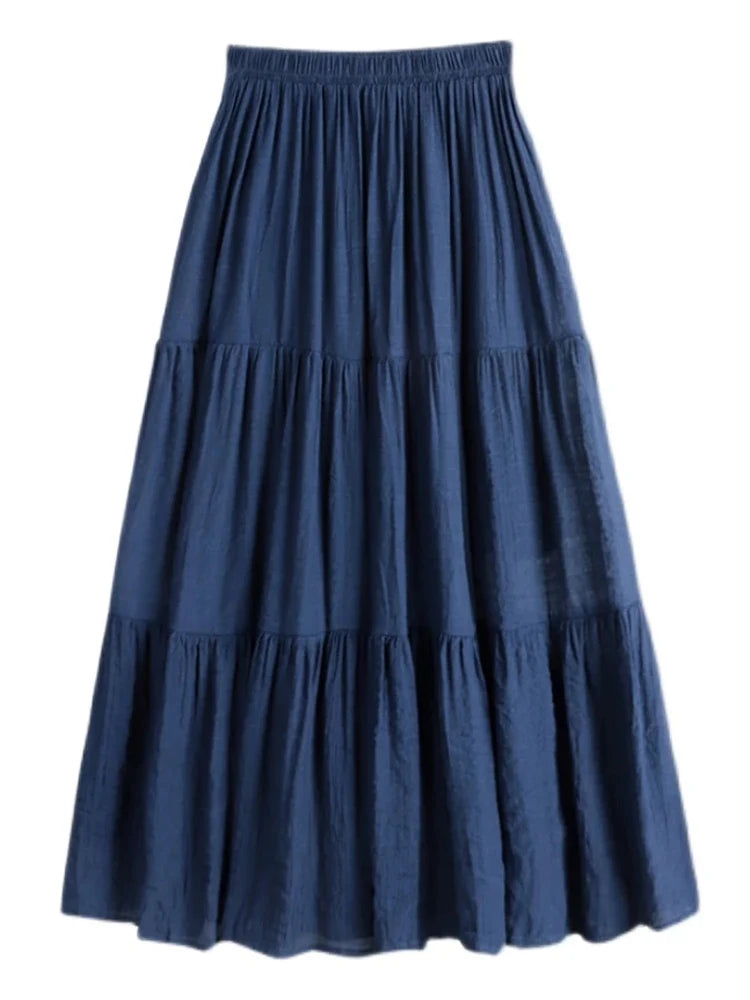 Designer A-Line Maxi Skirt — Patchwork Pleated Style