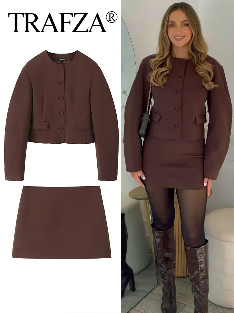 Balloon Sleeve Short Coat & Slim Mini Skirt Set – Streetwear