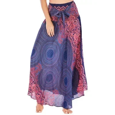 Black Patchwork Bandage Skirt — Ankle-Length