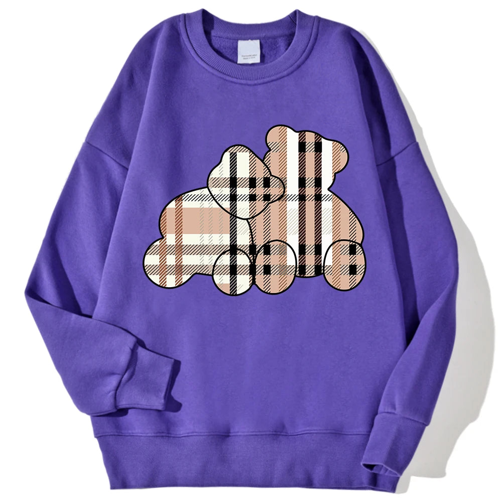 Teddy Bear Print Hoodie — Soft Crewneck, Warm Winter Pullover
