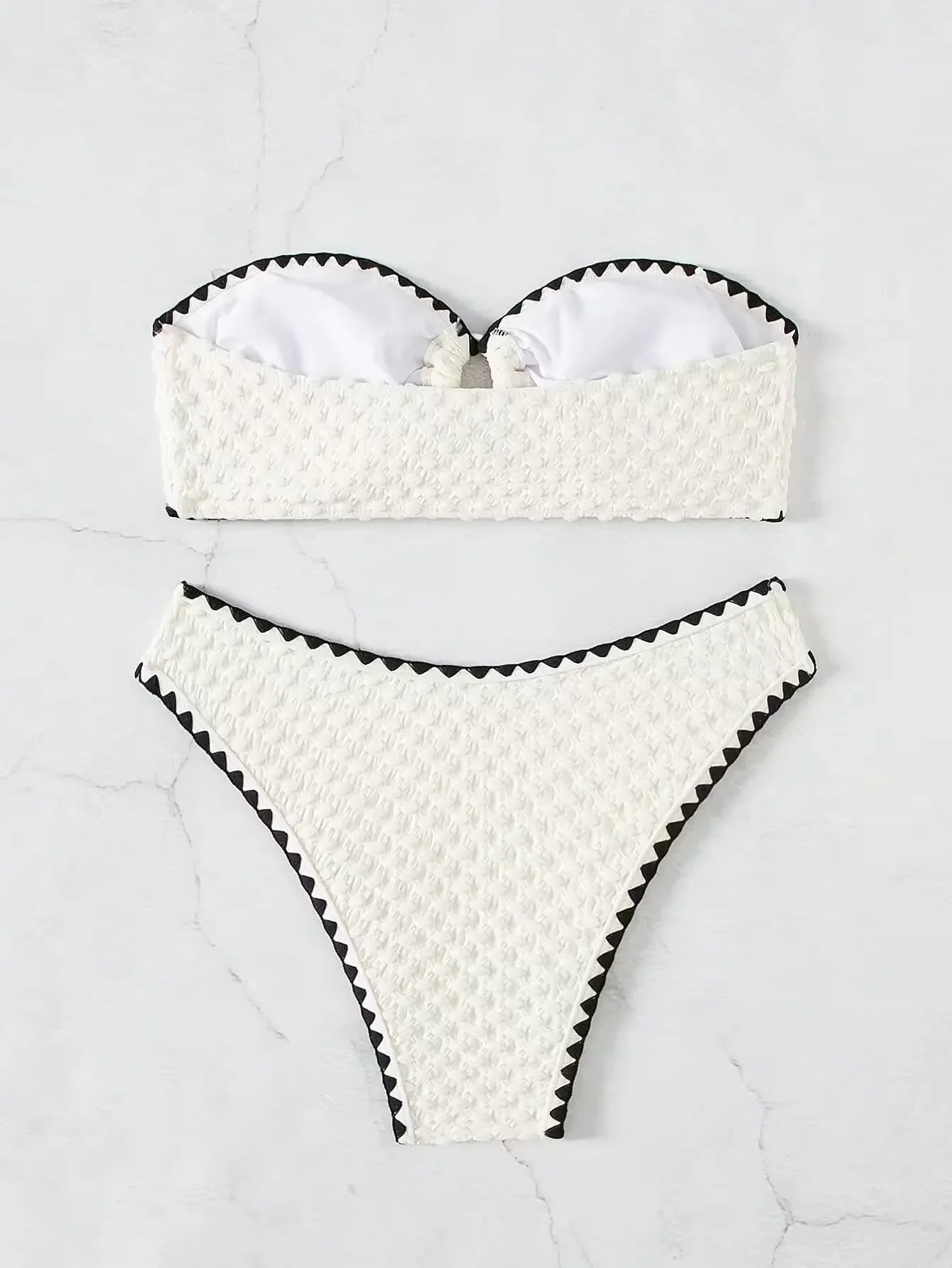 Strapless Patchwork Bikini Set – Lace-Up Detail
