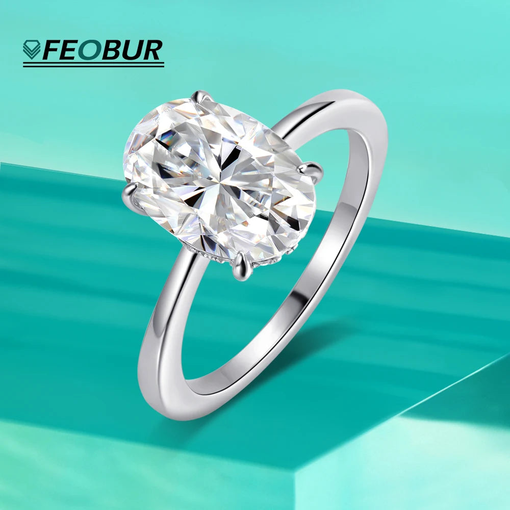 Certified 4.5CT Oval Moissanite Engagement Ring – 925 Sterling Silver