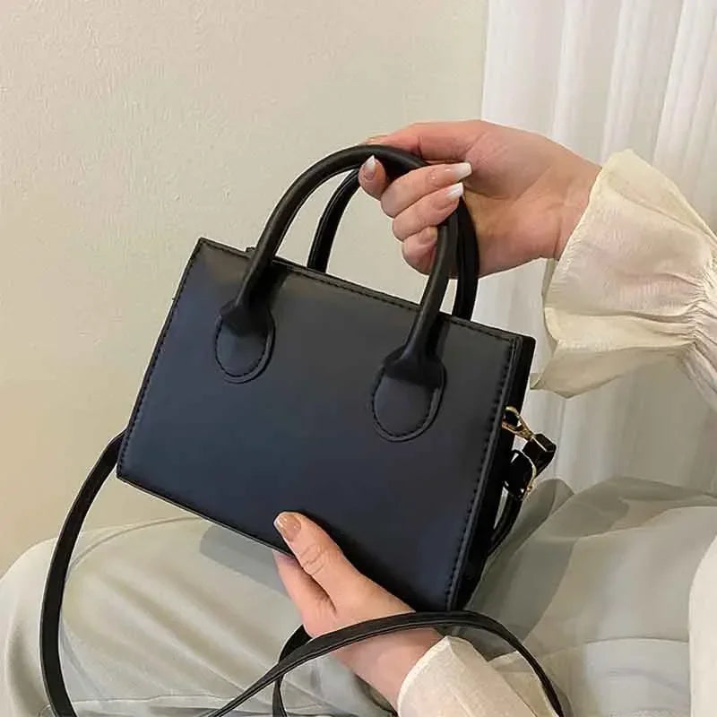 Minimalist Black Square Bag | Classic Top Handle Purse