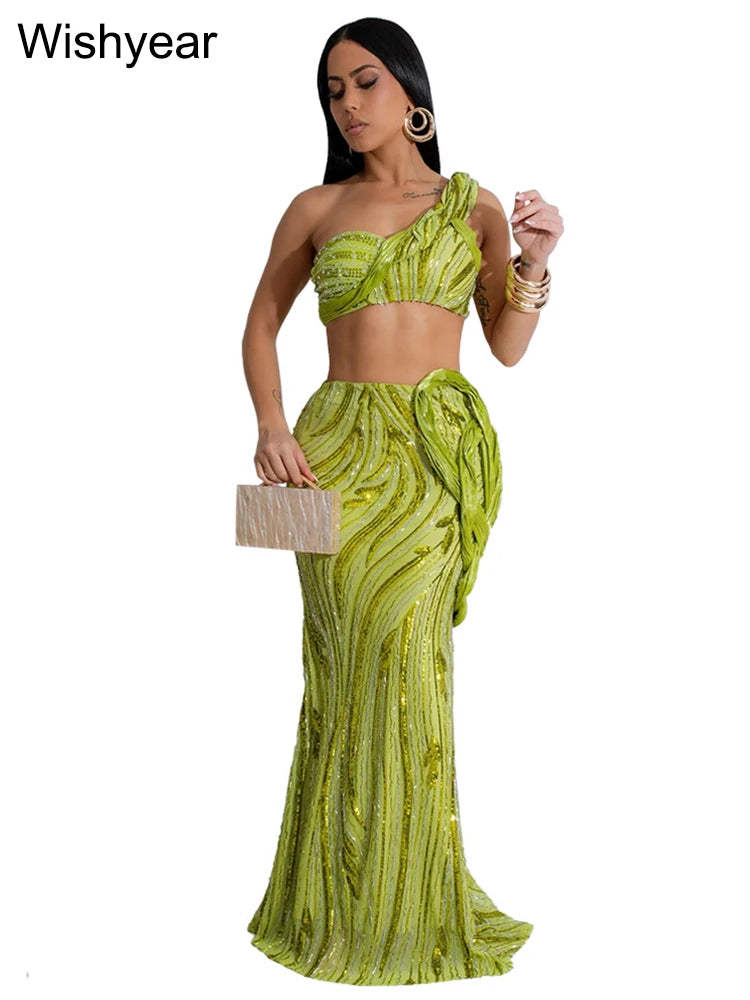 One-Shoulder Top & Sequin Fishtail Skirt