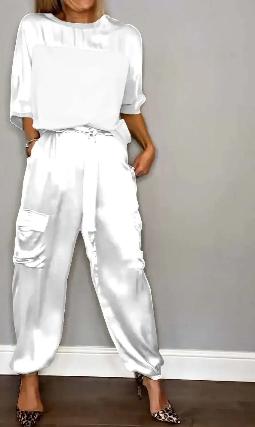 Smooth Street Set – Satin Shirt & Flowy Pants