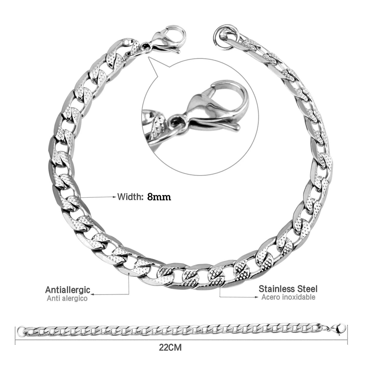 Cuban Chain Bracelet – Stainless Steel, Gold-Tone, Punk Style Jewelry for Men & Women