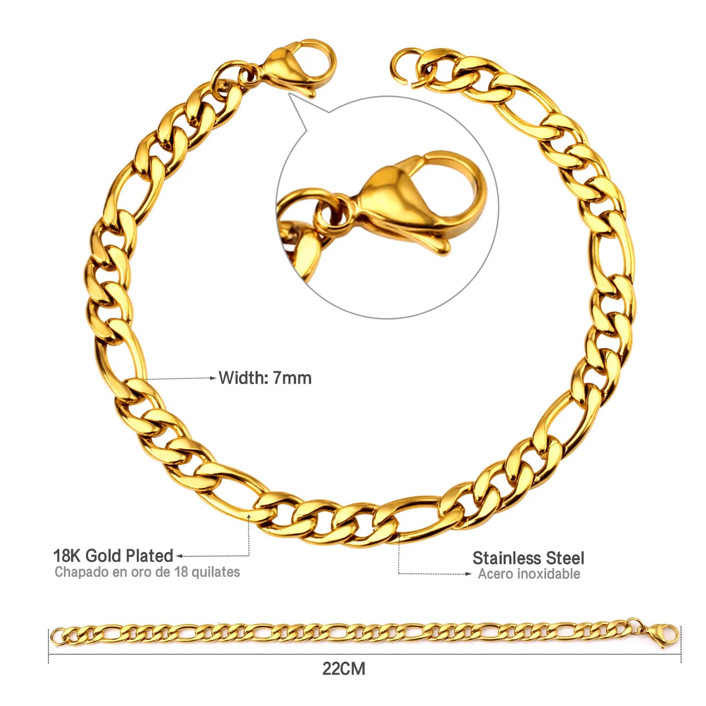 Cuban Chain Bracelet – Stainless Steel, Gold-Tone, Punk Style Jewelry for Men & Women