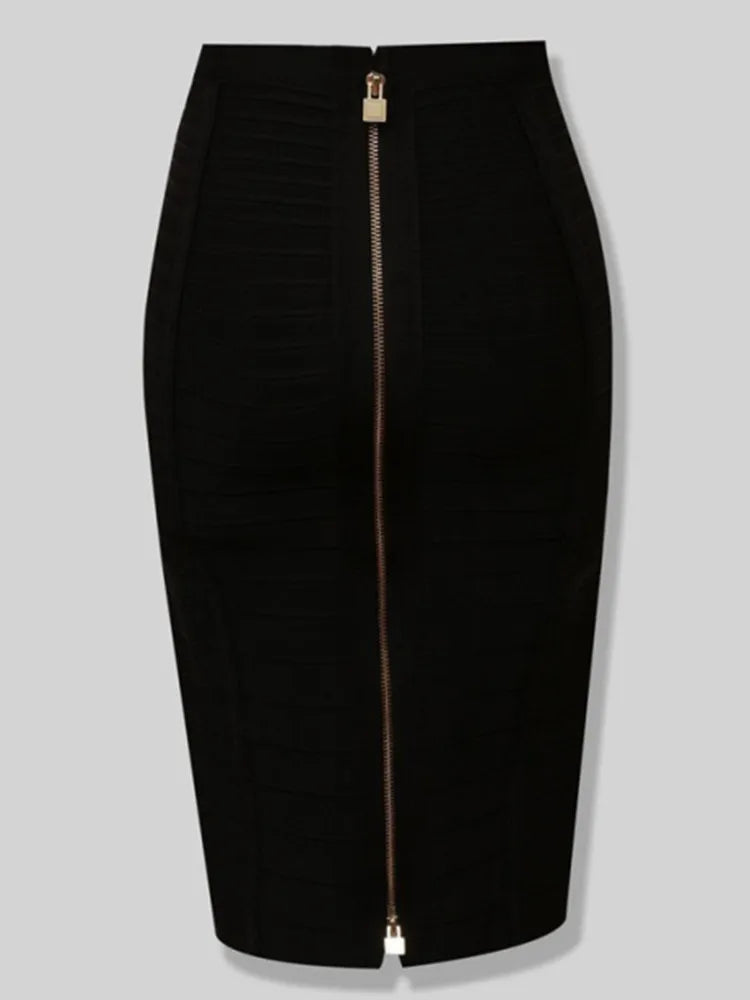 Solid Color Zipper Bandage Skirt — Bodycon Pencil Style