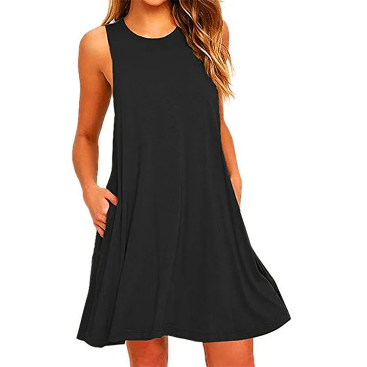 Minimalist Button-Up Cotton Linen Dress — V-Neck, Short Sleeve, Pocket Casual