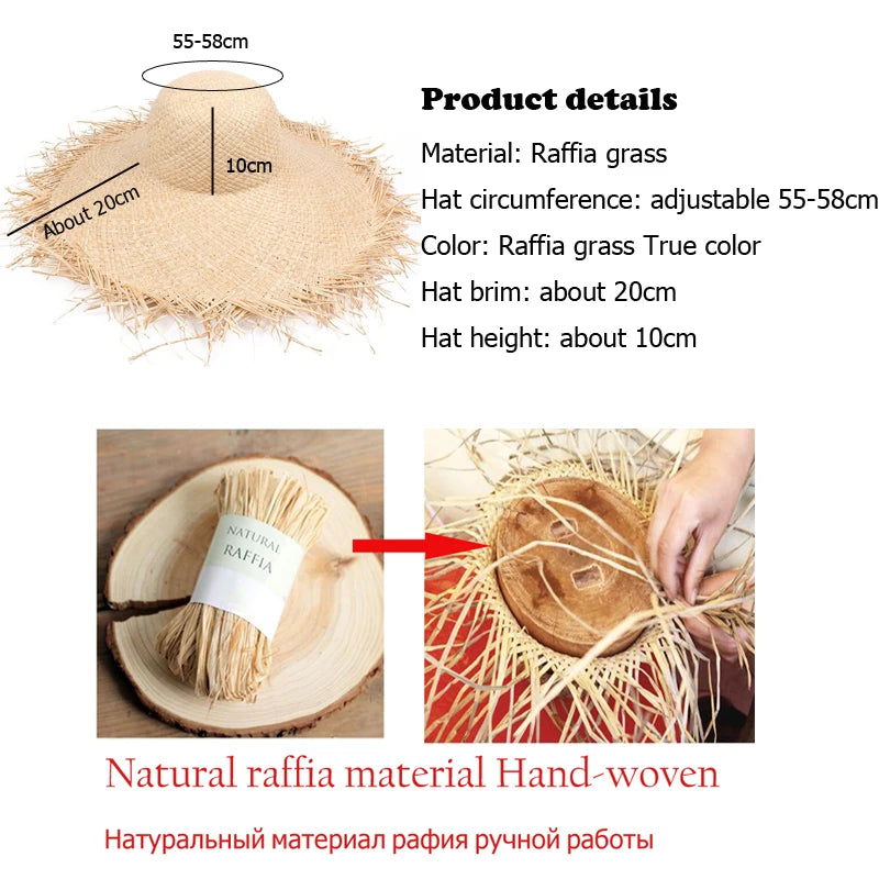 Natural Raffia Wide Brim Hat | Handwoven Straw – Travel & Beach Sun Protection