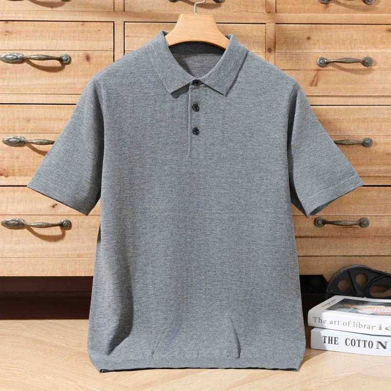 Lightweight Worsted Wool Polo Sweater – Refined Short Sleeve Knit