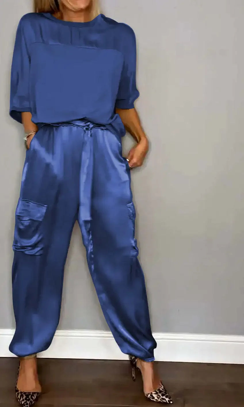 Smooth Street Set – Satin Shirt & Flowy Pants