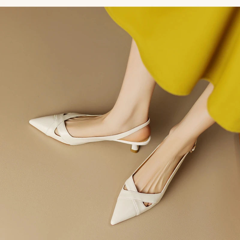 BreezePoint | Hollow Pointed Toe Low Heel Sandals – Breathable & Comfortable