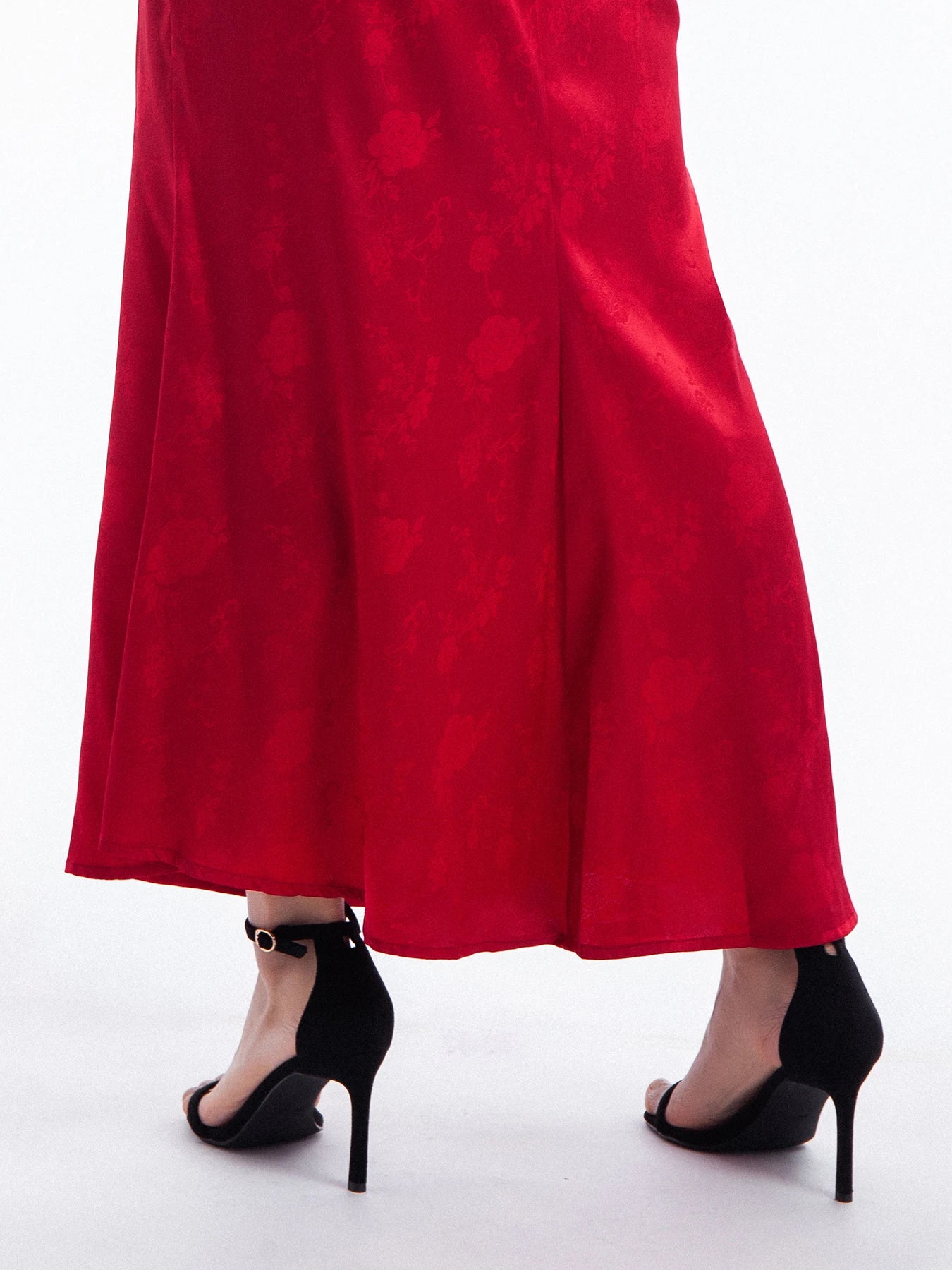 Red Silk Satin Pleated Maxi Skirt — Elegant Y2K Party