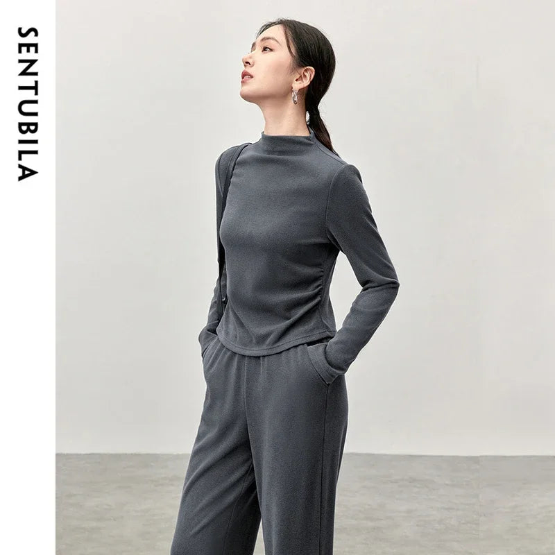 Irregular High Collar Top & Straight Pants Set – Knit Two Piece