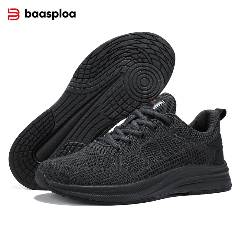 Baasploa Men Running Shoes New Mesh Breathable Casual Sneakers Male Lace-Up Comfort Lightweight Sport Shoes Non-Slip Outdoor