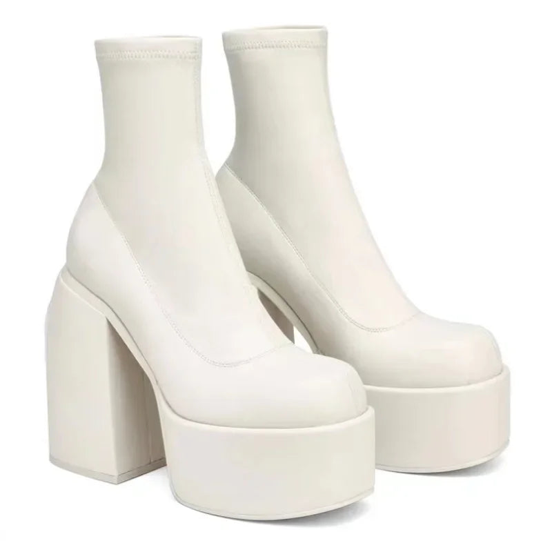 LuxeZip | Square Toe Leather Short Boots – Casual Thick Sole