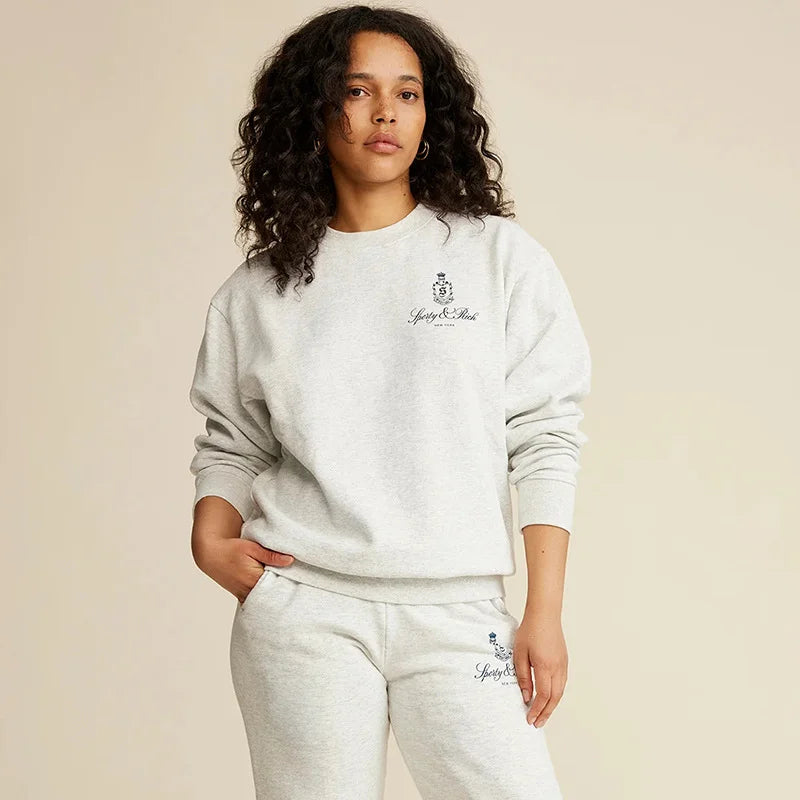 Crown Letter Sweatshirt — Rich Graphic Pullover, Grey Sporty Look