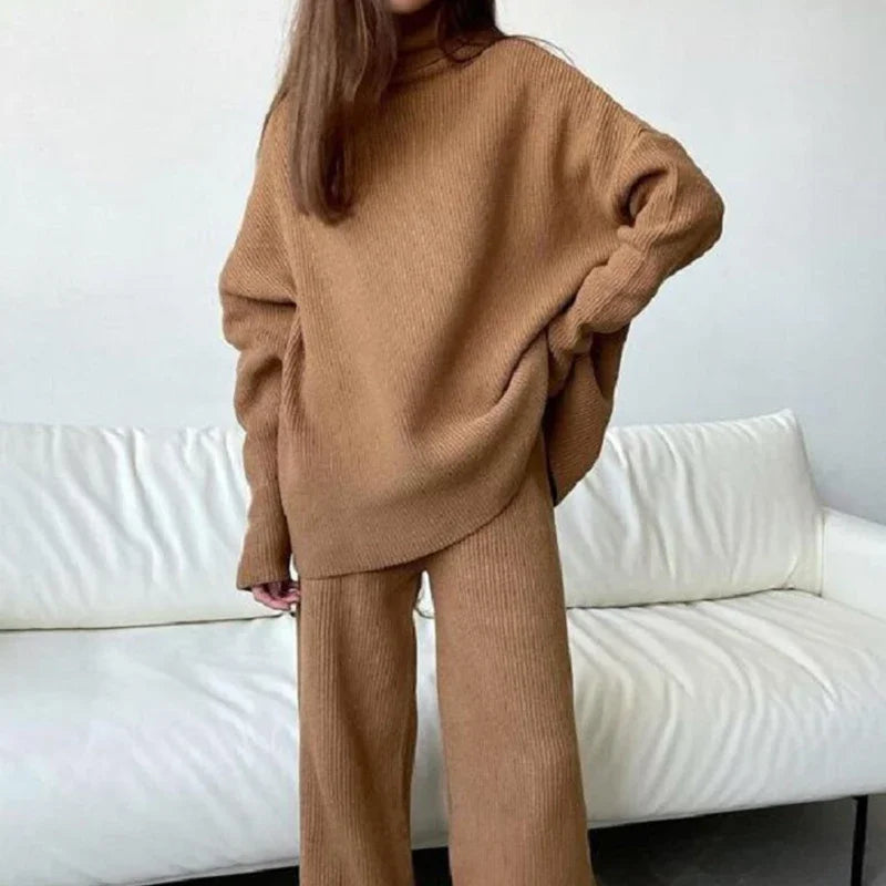 Soft Turtleneck Sweater & Wide Leg Pants Set – Homewear